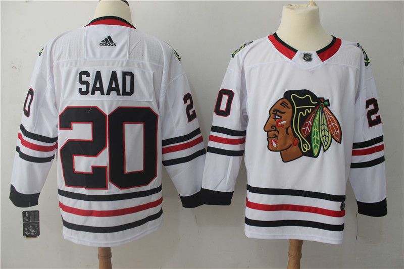 Men Chicago Blackhawks 20 Saad White Adidas Hockey Stitched NHL Jerseys